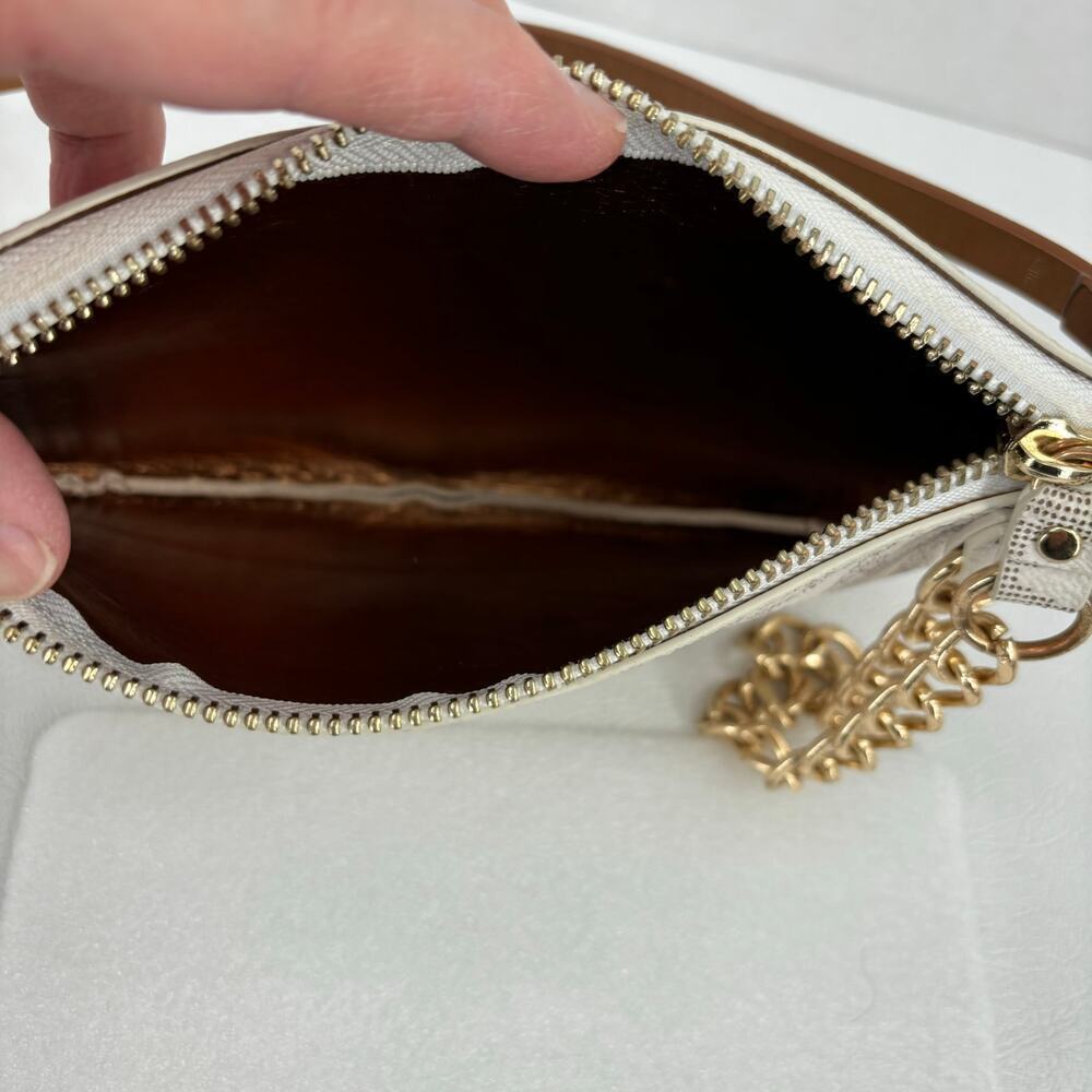 Michael Kors Belt Bag Chain Zip White Signature Logo Faux Leather Size L Belt - Picture 6 of 12